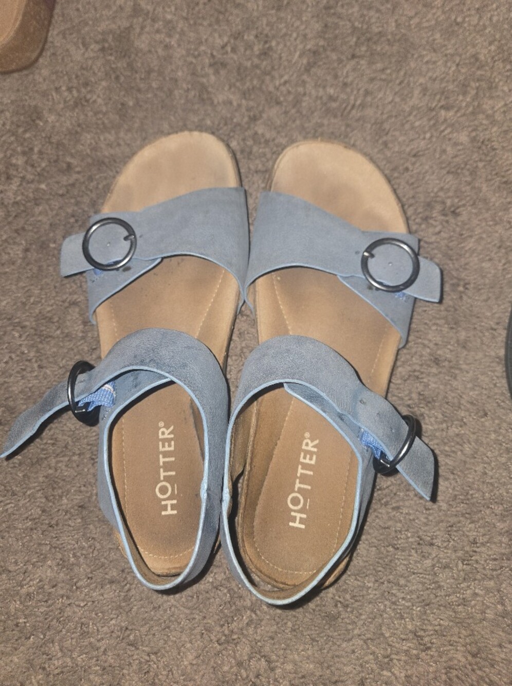 hotter Light Blue Suede Buckle Sandals